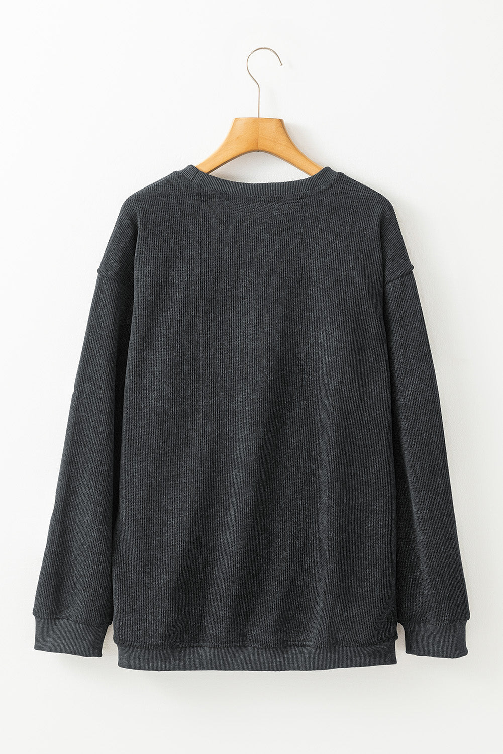 Black Halloween Ghost Corded Crew Neck Loose Sweatshirt